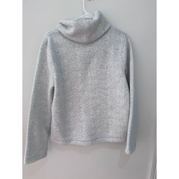 J.Crew Gray/White Funnel Neck Fleece Pullover Sweater L - Picture 1 of 6